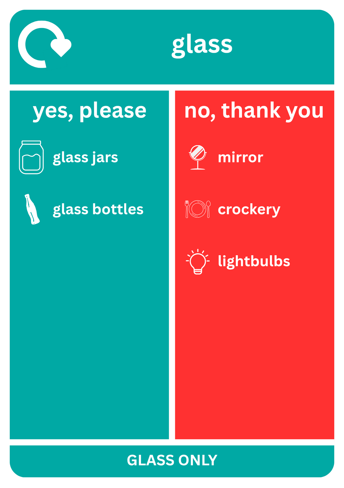 Detailed A4 Glass Recycling Sticker