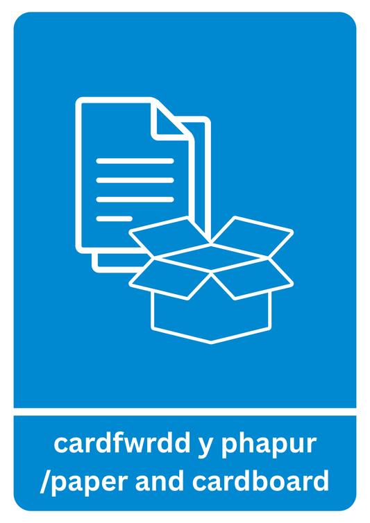 A5 Bilingual Paper and Cardboard Recycling Sticker