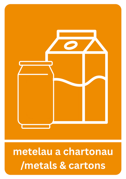 Bilingual Metals and Cartons Sticker