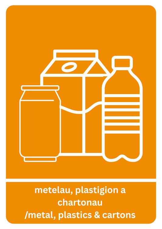 A5 Bilingual Metals, Plastics and Cartons Sticker